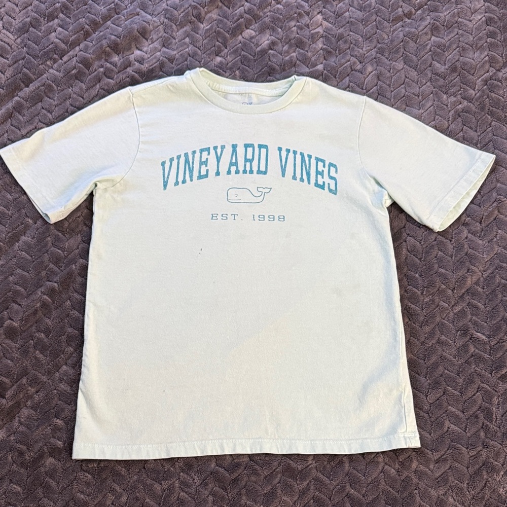 Vineyard Vines Kids' Cream Tee with Blue Logo Size Medium